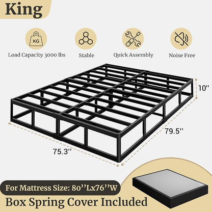 Awesofurni King Box Spring, 10 Inch High Profile King Size Box Spring Only, 3000 lbs Heavy Duty Metal Frame Mattress Foundation with Fabric Cover, Easy Assembly-Noise Free
