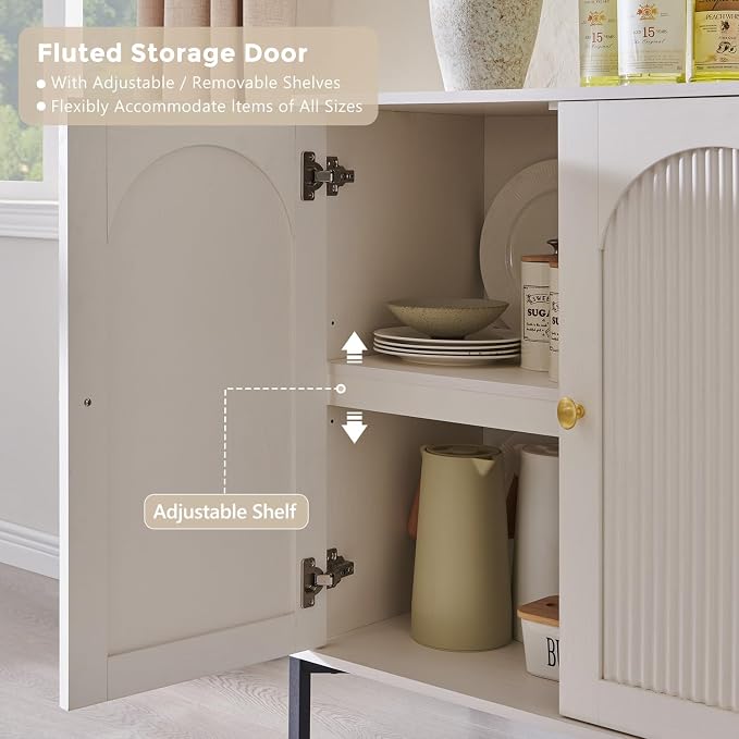 IFGET Modern Buffet Cabinet with Storage, 123.5" W Fluted Arched Sideboard Cabinet w/Adjustable Shelves, Wooden Modular Coffee Bar for Dining Room, Kitchen, Living Room, Entryway, White