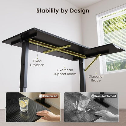 OffiGo Electric L Shaped Standing Desk, 55 Inches Height Adjustable Table, Reversible Corner Stand Up Desk, Lifting Computer Table for Home Office, Computer Workstation, Carbon Fiber Black