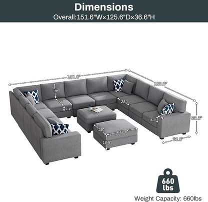 Legend Vansen Oversized Modular Sectional Sofa,U/L‑Shaped Reversible Couch with Ottoman,Deep Seat Plush Polyester Sofa for Living Room,13‑Seater,Dark Grey
