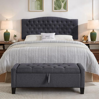 24KF Upholstered Tufted Button Wall Mounted Linen Headboard,Comfortable Fashional Headboard Queen/Full Size,6055-Q-Dark Gray