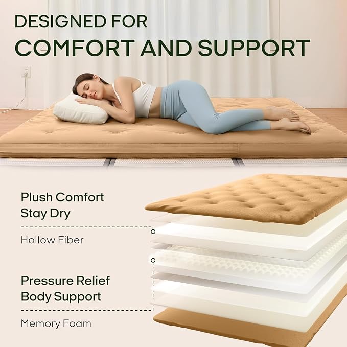 ZonLi Japanese Floor Futon Mattress Twin Size 75"x 39", 100% Cotton Cover 2.5'' Thicken Tatami Mattress, Foldable Sleeping Pad, Portable Dormitory Tatami Mat, Roll Up Floor Lounger Bed for Adult