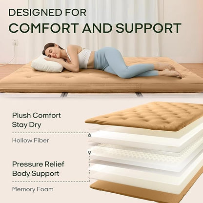ZonLi Japanese Floor Futon Mattress Twin Size 75"x 39", 100% Cotton Cover 4'' Thicken Tatami Mattress, Foldable Sleeping Pad, Portable Dormitory Tatami Mat, Roll Up Floor Lounger Bed for Adult