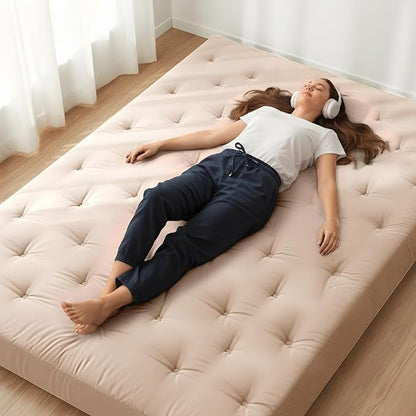 ZonLi Japanese Floor Futon Mattress Twin Size 39"x 75",100% Cotton Cover 6'' Thicken Tatami Mattress,Foldable Sleeping Pad,Portable Dormitory Tatami Mat,Roll Up Floor Lounger Bed for Adult (Khaki)
