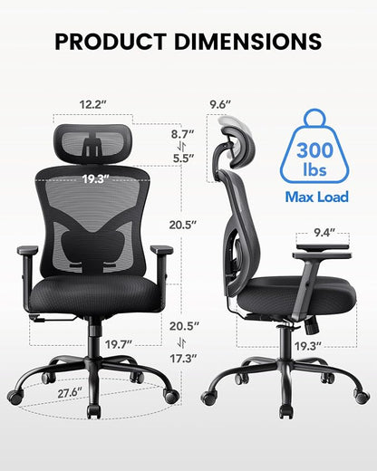 NOBLEWELL Ergonomic Office Chair with Padded Lumbar Support, 2D Headrest, Adjustable Armrests, Upgraded Contoured Seat Cushion, 130° Rocking Tilt, Computer Gaming Chair for Home Office, Pack of 4