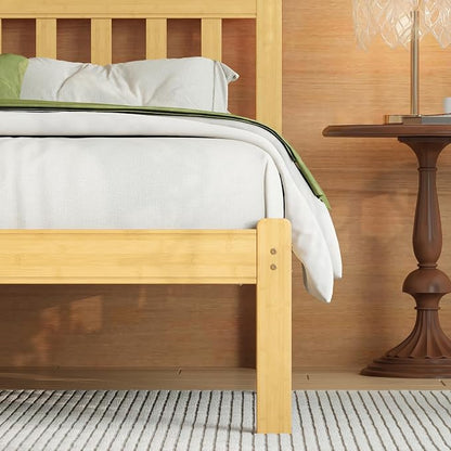 Askeld Wood King Bed Frame with Headboard, 14 Inch High Solid Bamboo Platform Bed No Box Spring Needed, Mid-Century Heavy Duty Bedframe, Easy Assembly, Noise Free