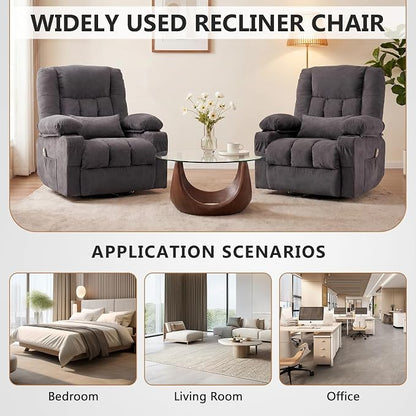 Swivel Rocker Recliner Chair with Vibration Massage and Heat Ergonomic Lounge Chair for Living Room with Rocking Function and Side Pocket, 2 Cup Holders, USB Charge Port