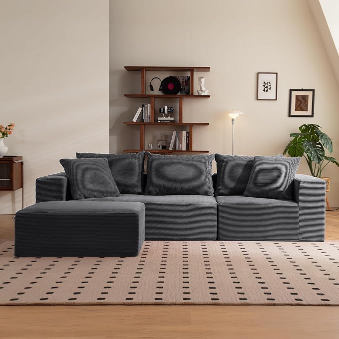 Modular Sectional Sofa Modern 108" L Shaped Boneless Cloud Couch with Deep Seat,Sectional Couch for Living Room Bedroom Apartments Dorms,No Assembly Required Ships in a Box, Dark Grey