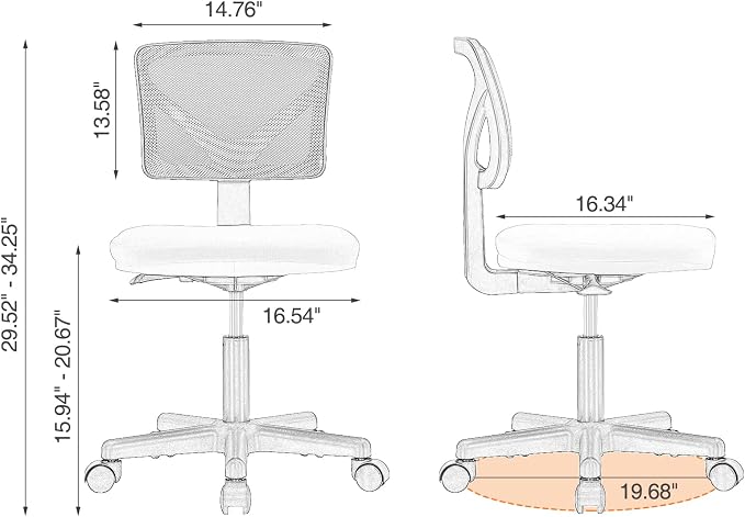 Sweetcrispy Ergonomic Low-Back Mesh Small Office Chair, Rolling Work Swivel Chairs with Wheels, Armless Comfortable Seat Lumbar Support for Home, Bedroom, Study, Student, Adults, New Black