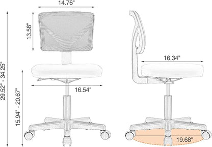 Sweetcrispy Small Desk Chair, Ergonomic Low-Back Mesh Rolling Work Swivel Chairs with Wheels, Armless Comfortable Seat Lumbar Support for Home, Bedroom, Study, Student, Adults, Grey