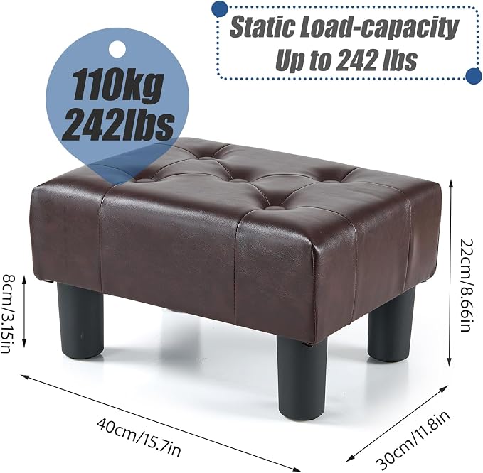 BRIAN & DANY Small Foot Stool, Leather Foot Stools with Legs, Stable Small Footstool for Living Room, Brown