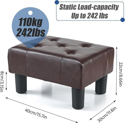 BRIAN & DANY Small Foot Stool, Leather Foot Stools with Legs, Stable Small Footstool for Living Room, Brown