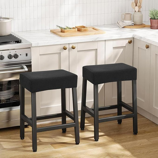YISUN Stool Covers Rectangle - 2 Pack Stretch Waterproof Saddle Seat Cover Counter Bar Stools Bar Chairs Covers Kitchen Island Chairs Cushion Protector (2, Black)
