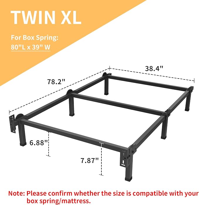 Superay Metal Bed Frame, 6-Leg Bed Base, 8 inches Support for Box Spring, Twin XL, Easy Assembly, Black