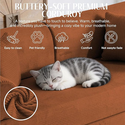 79'' Convertible Sofa Bed, 6 in 1 Folding Floor Futon Couch Sleeper with Fixed Frame, Corduroy Modular Sofa Bed with Removable Armrests & Pillows, No Assembly for Living Room Bedroom (Orange)
