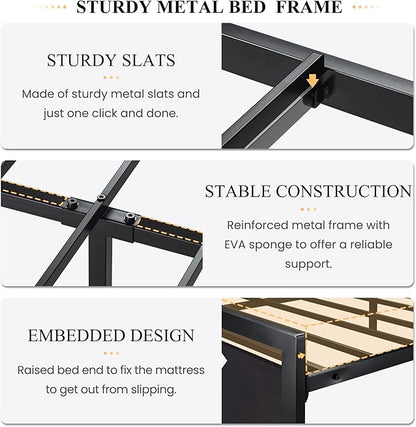 SHA CERLIN Heavy Duty Full Size Bed Frame with Modern Headboard，Black | Platform Metal Base with Square Footboard and 13 Strong Slats Support, No Box Spring Needed