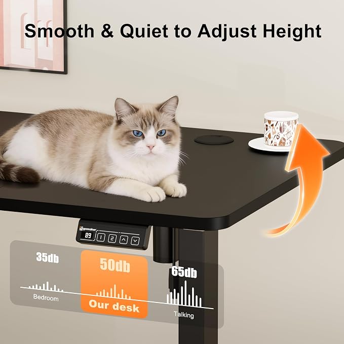 ERGOMAKER Electric Standing Desk, 47.2" x 23.6" Height Adjustable Sit Stand Desk with Splice Board for Home Office, Computer Desk Memory Preset (Black Frame, Black Desktop)
