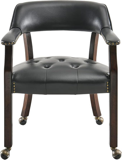 LEEMTORIG Set of 8 Large Dining Chairs with Casters and Arms, Rolling on Wheels, Accent Game Table Chairs, Solid Wood Boss Caption's, Espresso Legs & Black, SY-318-BK