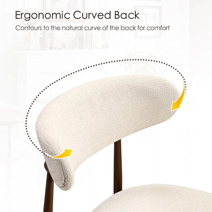 Furniliving Mid Century Modern Dining Chairs Set of 2, 300 lbs Capacity Upholstered Chenille Kitchen Chairs with Walnut Grain Metal Legs and Ergonomic Curved Back, Beige(Walnut/Chenille)