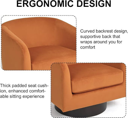 Swivel Barrel Accent Chair, Modern Round Chenille Fabric Arm Chair for Living Room, Bedroom, Comfy Club Reading Chairs for Adults（Velvet Orange, Set of 4