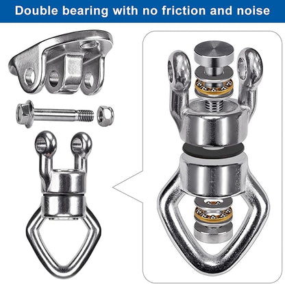 Swing Hanger Ceiling Mount with Double Bearing Hanging Chair Hanger 900 LB Capacity Stainless Steel Hammock Hardware 360° Swing Hook for Aerial Silks, Punching Bag, Hanging Chair, Gymnast Ring