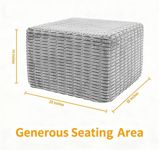 Asuprui Round Square Pouf Ottoman Foot Rest – Lightweight Modern Footstool with Plush Foam Filling, Perfect for Living Room Decor & Cozy Comfort – 20x20x14 Inch Chic Accent Piece (Light Gray)