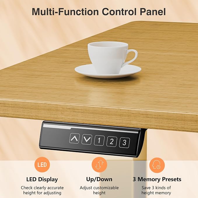 Sweetcrispy Electric Standing Desk Adjustable Height, 55x24 Inch Sit Stand Up Home Office Desks Computer Workstation PC Work Table with 3 Memory Preset Splice Wood Board Metal Frame, Oak