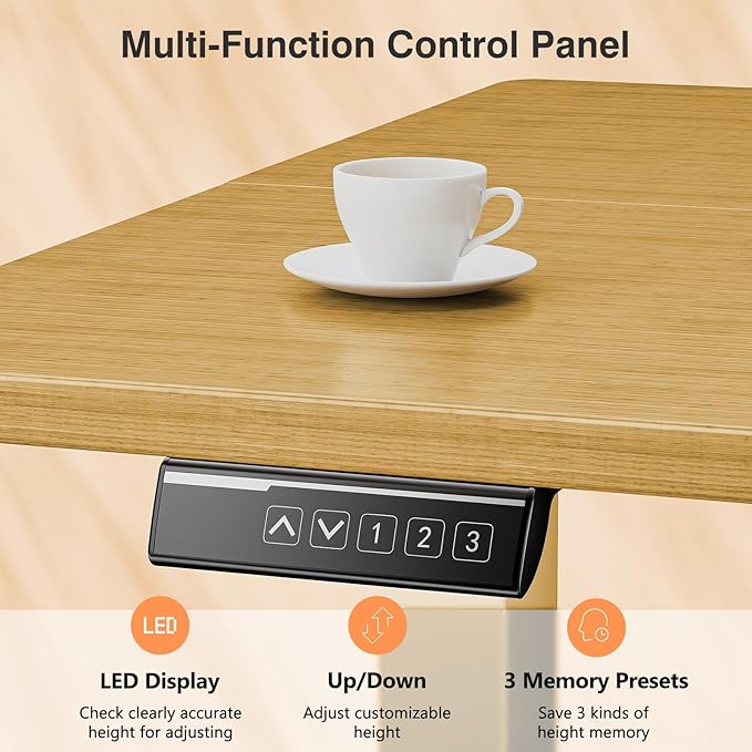 Sweetcrispy Electric Standing Desk Adjustable Height, 48x24 Inch Sit Stand Up Home Office Desks Computer Workstation PC Work Table with 3 Memory Preset Splice Wood Board Metal Frame, Oak