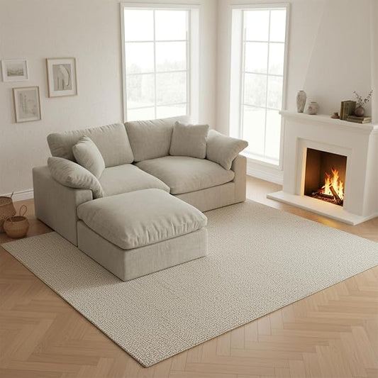L-Shaped Modular Cloud Sectional Sofa, 2-Seater with Chaise,Modern Down Filled Detachable Couch for Living Room, Office & Small Apartment,Light Beige