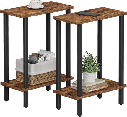 TUTOTAK Small Side Table, Narrow End Table, Set of 2, Skinny Sofa Table, Slim Nightstand, Couch Table, Living Room, Bed Room, Brown TB01BB0622