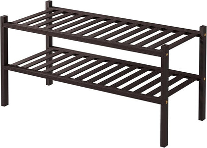 ROMGUAR CRAFT 2 Tier Bamboo Shoe Rack for Closet Free Standing Wood Shoe Shelf for Entryway Small Space Stackable 27"x11"x13" (Brown)