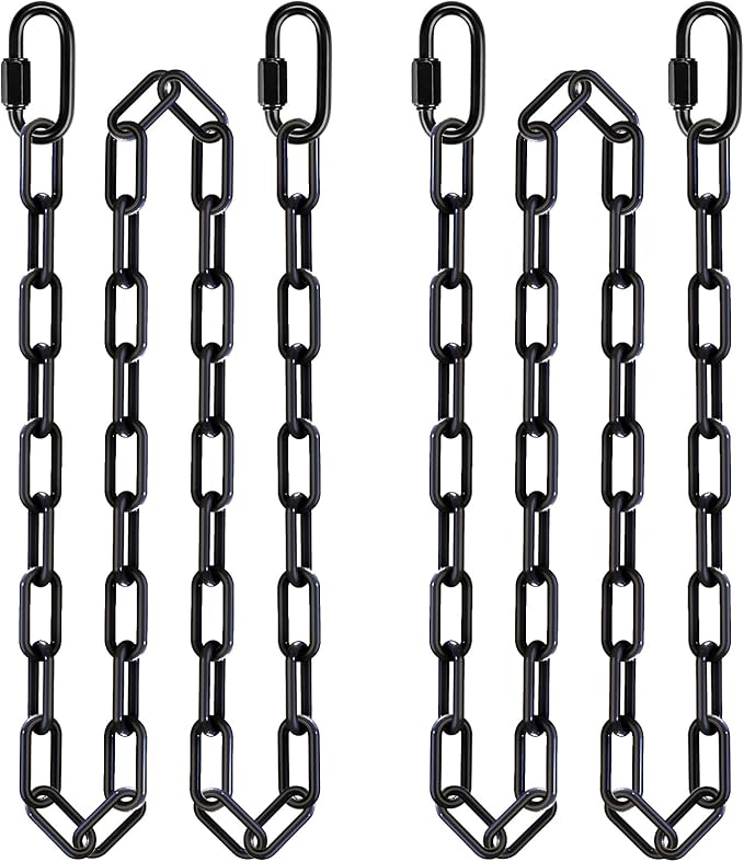 BeneLabel 2Pcs 85" Heavy Duty Swing Chain with Hooks 1000 LBs Capacity Hanging Chains Porch Swing Chains and Carabiners Black Chain for Hammock Chairs, Hanging Chair, Tree Swing, Punching Bags