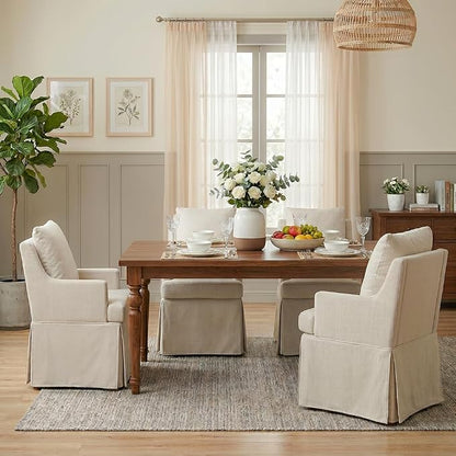 UVV Upholstered Dining Chairs, Modern Kitchen Chair Dining Room Chair with 4 Casters, Linen Armchair for Bedroom Reading Room Living Room, Beige