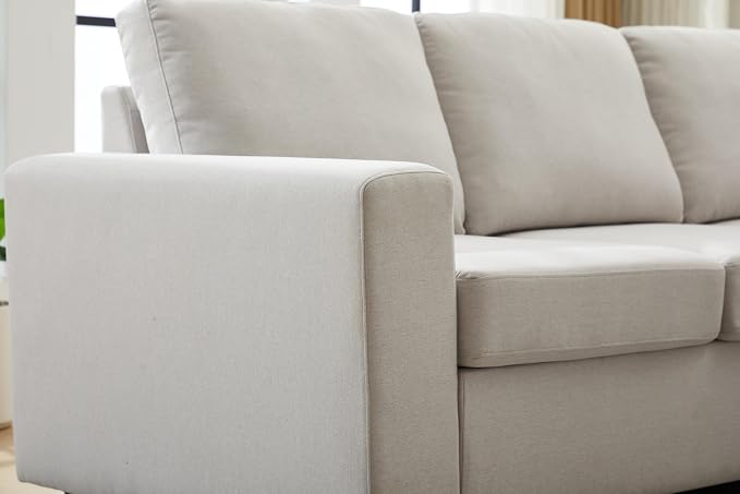 Ball & Cast 147" L-Shaped Sectional Couch for Living Room with Reversible Chaise & Removable Back Cushions,7 Seat Linen Upholstered Convertible Sectional Sofa Set,DIY Combination,for Home,Office,Beige
