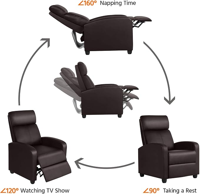 Topeakmart PU Leather Recliner Chair Living Room Single Sofa Home Theater Seating with Lumbar Support Overstuffed High-Density Sponge Manual Push Back Recliners Brown