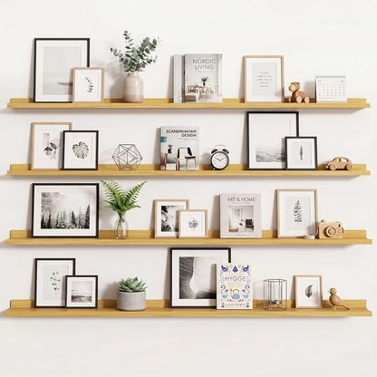 Axeman 72 Inch Floating Shelves | Oak Picture Ledge Shelf Set of 4 | Rustic Wood Wall Shelves with Lip | 72" Oak Picture Shelves for Wall with Ledge | Photo Shelves