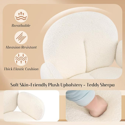 Cute Desk Chair No Wheels Set of 2, 360° Swivel Accent Chairs with Arms, Modern Upholstered Dining Room Chairs with Tufted Cushion, Accent Chairs for Home Office/Bedroom/Kitchen, Teddy Sherpa, Beige