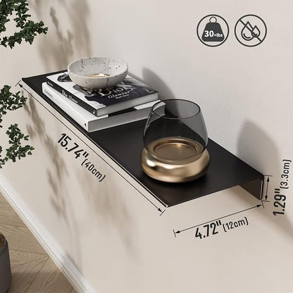 Danpoo 16 inch Floating Shelf for Wall Organizer & Storage, Mini Display Shelf, Metal Wall Shelf for Bathroom, Living Room, Kitchen, Bedroom(Matte Black)