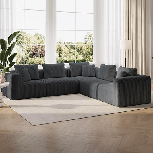 Novilla 106" Modular Sectional Sofa, Modern Cloud Sectional Couch with Smarts Coil® Support, L-Shape Boneless Couch for Living Room Apartments Bedroom, No Assembly Required, Dark Gray (5 Seat)