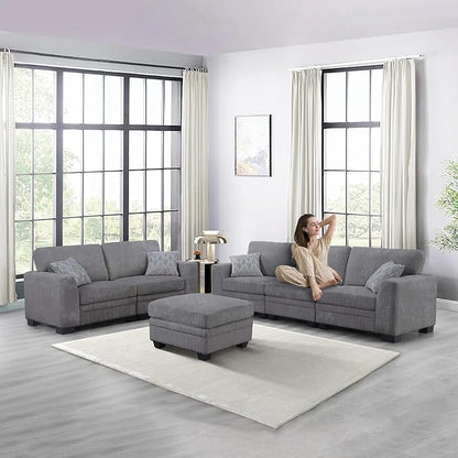 Legend Vansen Oversized Modular Sectional Sofa,6 Seat U Shaped Couch with Ottoman,Corduroy Sofa with Deep Seat,Convertible Large Sectional Couches for Living Room (Grey, L2+3)