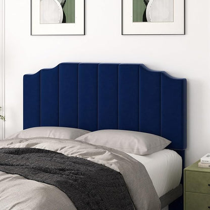 Befurtori Queen Size Headboard Only, Velvet Wall Mounted Headboard Queen/Full Size for Adjustable Bed, Modern Vertical Channel Design with Curved Upholstered Head Board, Royal Blue