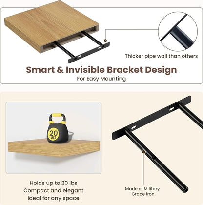 Fun Memories Square Floating Shelves for Wall - 9.3 Inch Deep Floating Shelves with Invisible Brackets, Oak Small Wall Shelf for Living Room, Bathroom, Bedroom, and Kitchen Decor Set of 4