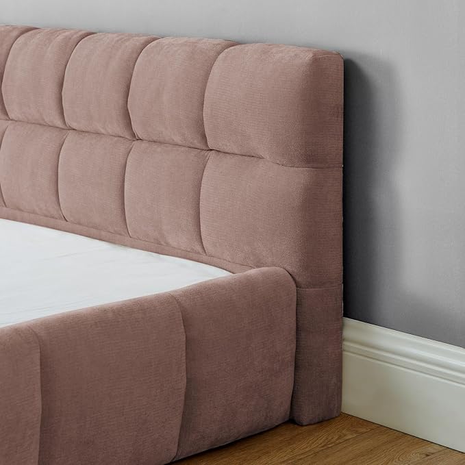 KEIKI King Thick Chenille Platform Bed Frame with Upholstered Tufted Headboard, Modern Solid Wood Floor Platform for Bedroom, No Box Spring Needed
