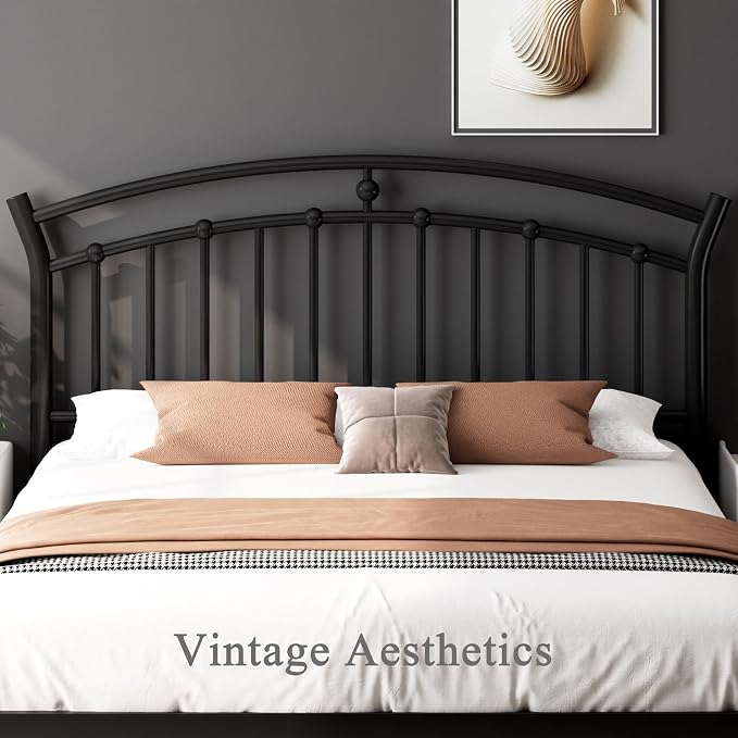 Feonase Full Black Bed Frame, Heavy-Duty Metal Bed Frame with 13 Hardened Steel Slats, 12" Under-Bed Storage, Noise-Free, Easy Assembly