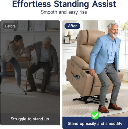 Brage Living Power Lift Recliner Chair for Elderly with Massage & Heat, PU Leather Electric Recliner with USB Charge Port, 160° Adjustable Recline, Stand Assist, Remote Control, Cup Holders (Brown)