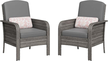 Garvee Outdoor Wicker Chairs,2 Pieces Patio Furniture Set,All Weather High Back Rattan Chairs with High Back&Deep Seating for Deck Porch Balcony Backyard Garden,Grey Rattan & Grey Cushion