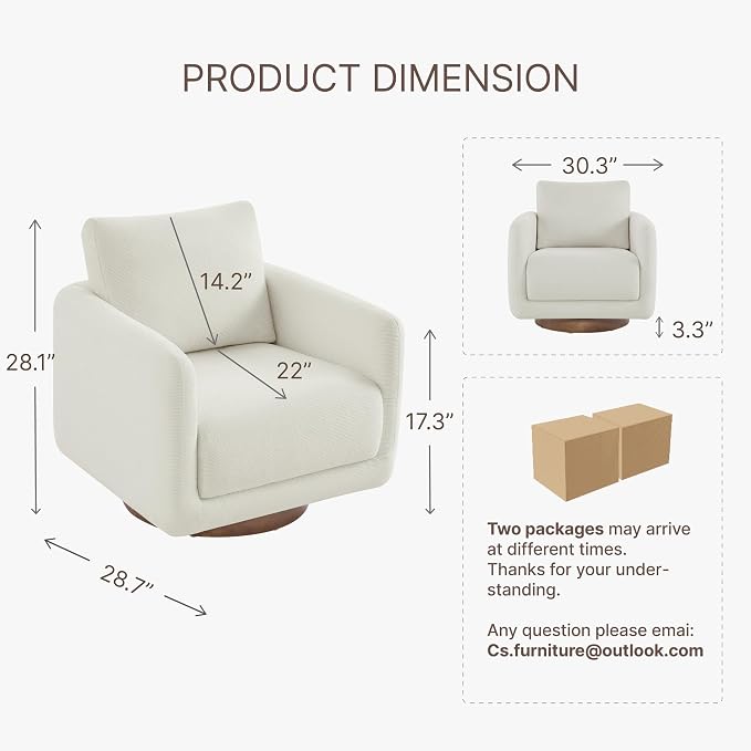 Modern Swivel Accent Chair, 360° Rotating Round Barrel Armchair with Performance Fabric Upholstery for Living Room, Bedroom, Office, Reading Nook, Set of 2,Cream