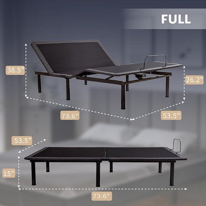 Dyonery Full Adjustable Bed Base Frame with Wireless Remote + 14 Inch Full Gel Memory Foam Mattress Bed in a Box, Head and Foot Incline, Zero Gravity, Fiberglass Free, 75" × 54"