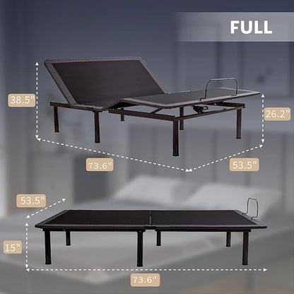 Dyonery Full Adjustable Bed Base Frame with Wireless Remote + 12 Inch Full Gel Memory Foam Mattress Bed in a Box, Head and Foot Incline, Zero Gravity, Fiberglass Free, 75" × 54"