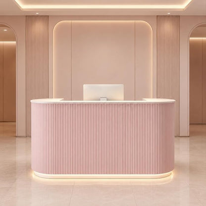 Modern Reception Desk, Reception Desk with Counter for Office and Salon | Power Outlet Lockable Cabinet Keyboard Tray Privacy Panel Cable Grommet Open Storage Storage Cabinet